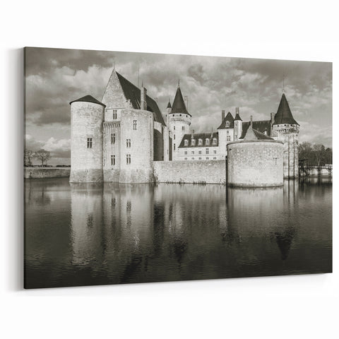 Black & White Castle Wall Art - Historic Castle Print with Reflections