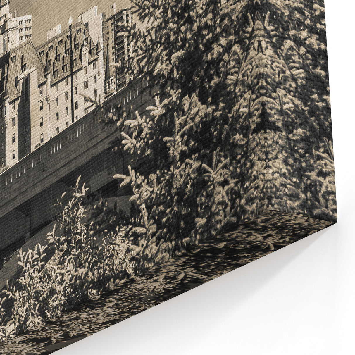 Urban Castle Wall Art - Historic Castle in Modern Cityscape Monochrome
