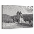 Black and White Castle Wall Art - Medieval Fortress in Scenic Forest