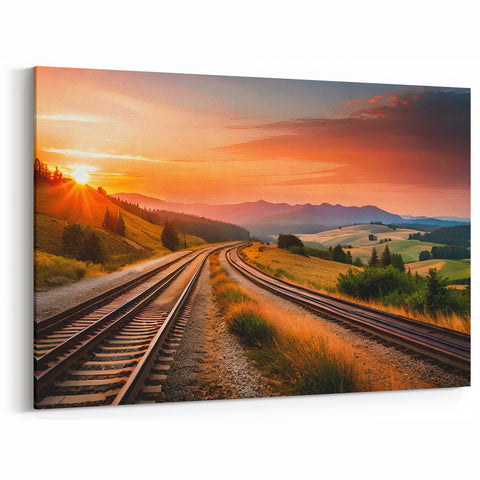 Sunset Over Railway - Scenic Railroad Wall Art on Canvas and Prints