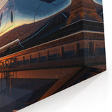 Futuristic Train Wall Art - Modern Railway at Sunset on Metallic Canvas
