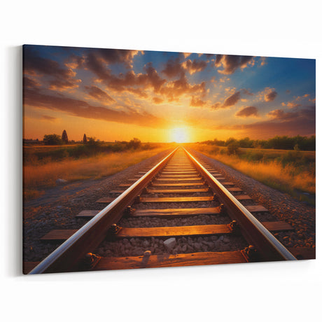 Sunset Railway Wall Art - Scenic Train Tracks in Vibrant Evening Light