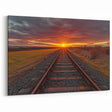 Fiery Sunset Railway Art - Vibrant Train Tracks in Bold Evening Light