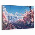 Sakura Railway Wall Art - Cherry Blossoms and Cityscape in Spring