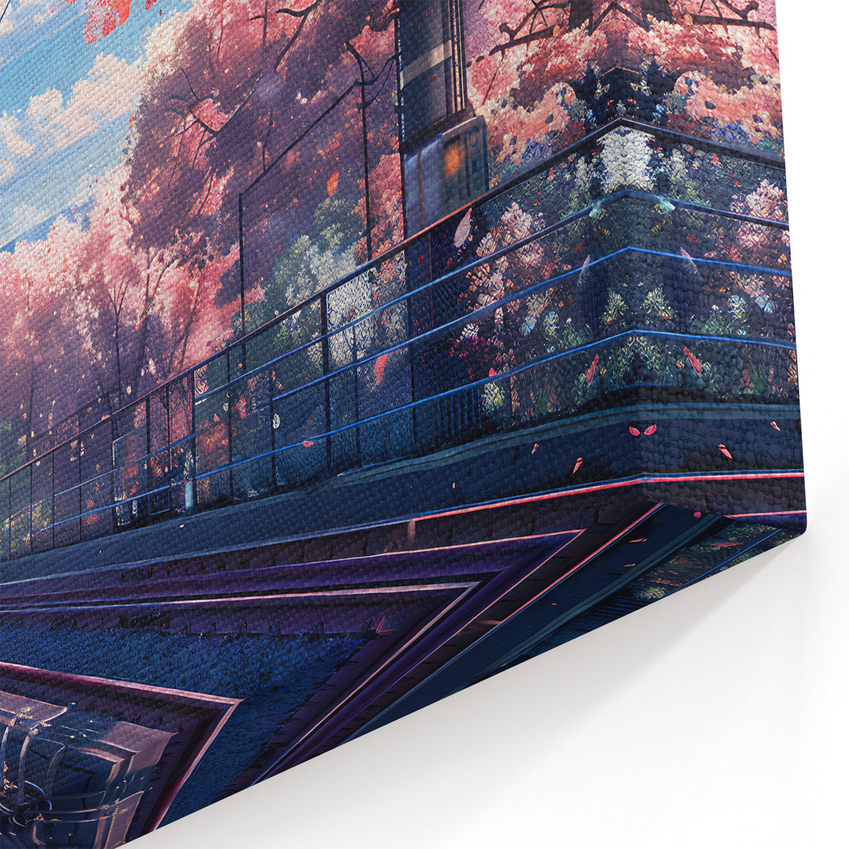 Sakura Railway Wall Art - Cherry Blossoms and Cityscape in Spring