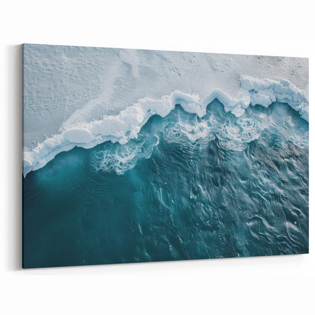 Icy Shoreline Canvas - Aerial View of Arctic Coastline and Waves