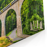 Mountain Bridge Railway Art - Scenic Train Journey in Lush Greenery