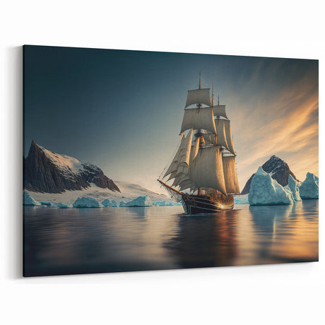 Voyage Through Iceberg Seas - Majestic Sailing Ship Canvas Art