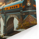 Autumn Railway Bridge Wall Art - Scenic Train in Fall Landscape Print