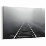 Foggy Railroad Tracks Wall Art - Scenic Misty Railway Photography Print