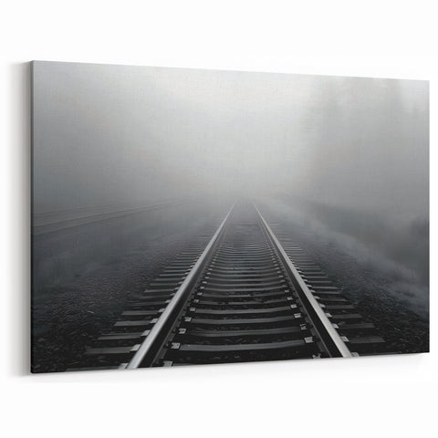 Foggy Railroad Tracks Wall Art - Scenic Misty Railway Photography Print