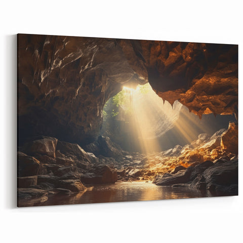 Sunlit Cave Wall Art - Captivating Natural Cave Photography Print Decor