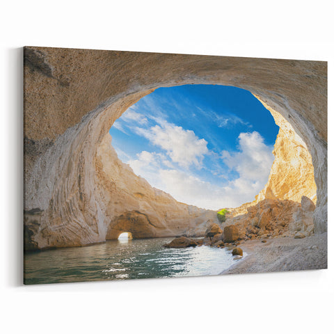 Sunlit Coastal Cave Wall Art - Stunning Ocean Landscape Photography Decor