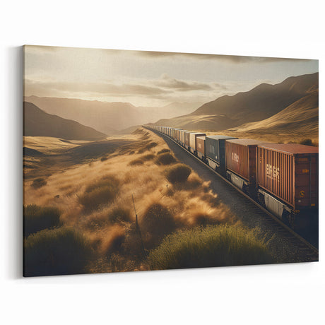 Desert Freight Train Wall Art - Scenic Railway Landscape Photography