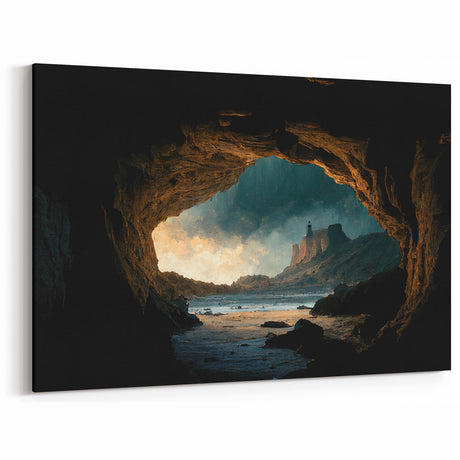 Lighthouse View from Cave Wall Art - Dramatic Coastal Photography