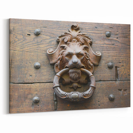 Rustic Lion Head Door Knocker Wall Art - Vintage Canvas Print Decor