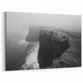 Misty Coastal Cliffs Canvas – Ethereal Black and White Landscape Art