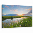 Peaceful Lakeside Sunset Art - Scenic Wildflower Meadow Photography