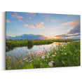Peaceful Lakeside Sunset Art - Scenic Wildflower Meadow Photography
