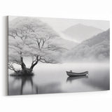 Tranquil Black and White Lake Wall Art - Serene Minimalist Print