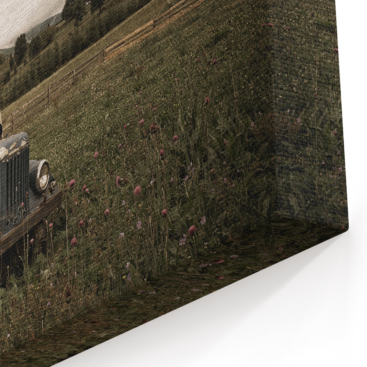 Dereliction Wall Art - Abandoned Vintage Truck in Field, Rustic Canvas