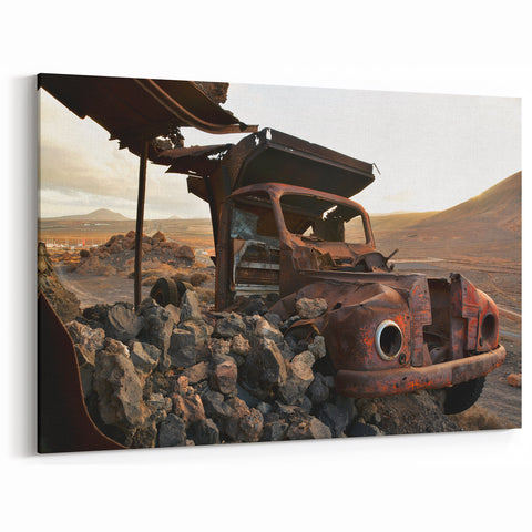 Dereliction Wall Art - Abandoned Rusted Truck in Desert Urban Decay Canvas