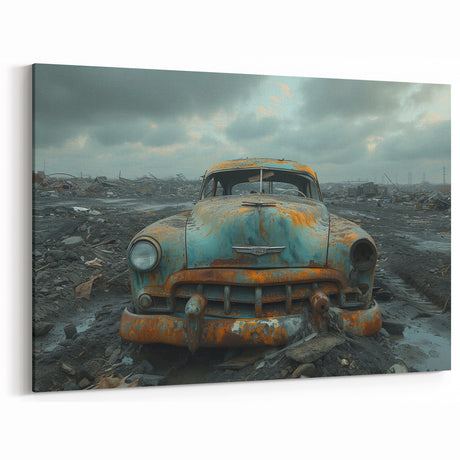 Urban Decay Canvas - Rusted Vintage Car in Wasteland Dereliction Art