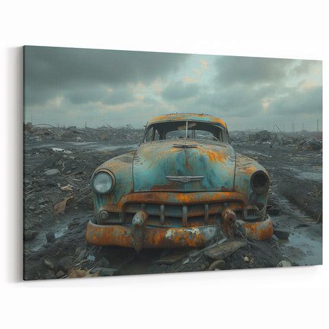 Urban Decay Canvas - Rusted Vintage Car in Wasteland Dereliction Art