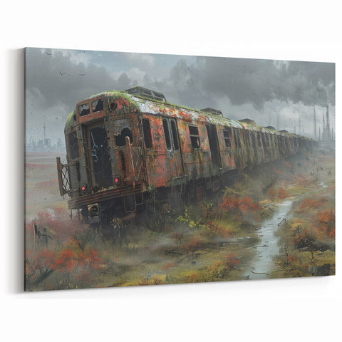 Dereliction Art Poster - Abandoned Train in Overgrown Urban Wasteland