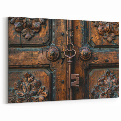 Rustic Hardware Wall Art - Vintage Key and Door Panel Canvas Print