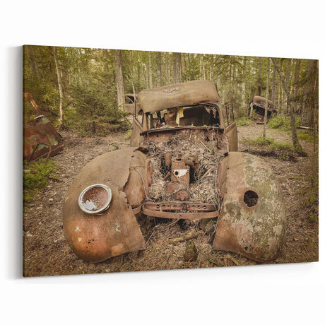 Rustic Abandoned Car Art - Vintage Automotive Decay in Forest Print