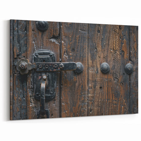 Vintage Hardware Wall Art - Rustic Iron Latch and Wood Canvas Print