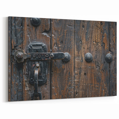 Vintage Hardware Wall Art - Rustic Iron Latch and Wood Canvas Print