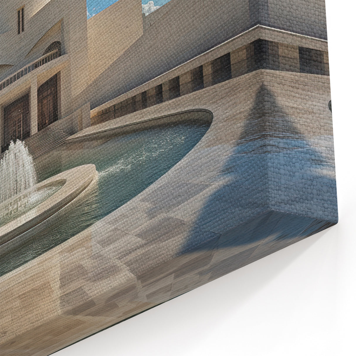 Modern Architectural Fountain Wall Art - Blue Sky Canvas Print