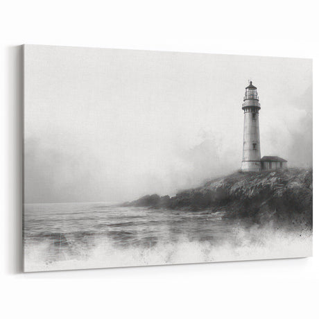 Moody Lighthouse in Fog - Coastal Wall Art Atmospheric Decor