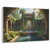 Enchanting Garden Fountain Wall Art - Serene Archway Canvas Print