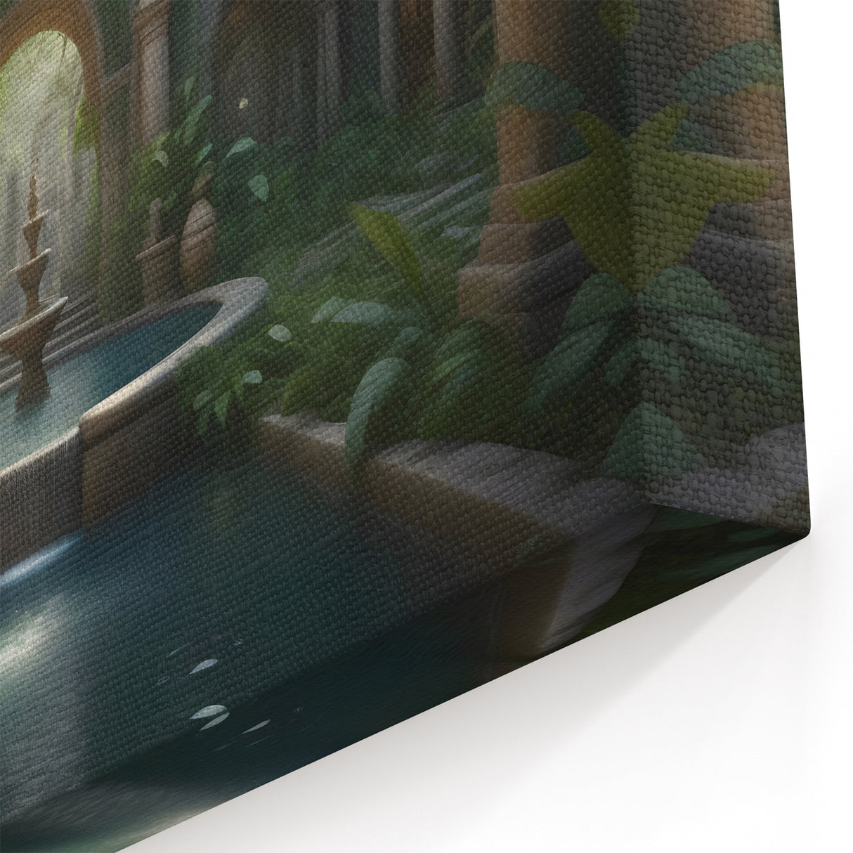 Enchanting Garden Fountain Wall Art - Serene Archway Canvas Print