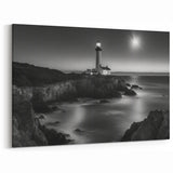 Moonlit Lighthouse on Rocks - Dramatic Coastal Wall Art Night Decor