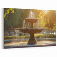 Serene Park Fountain Wall Art - Golden Morning Glow Canvas Print