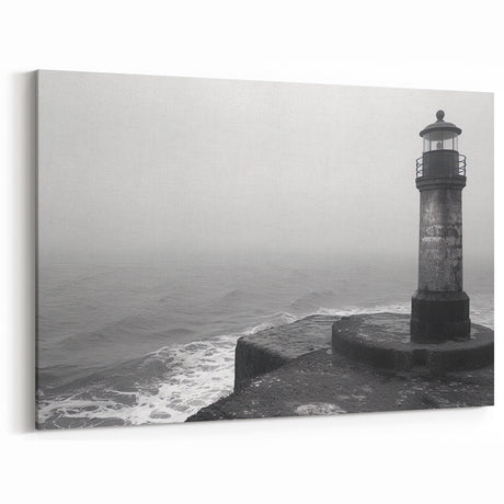 Foggy Lighthouse by the Sea - Minimalist Coastal Wall Art Decor