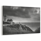 Moody Coastal Lighthouse - Dramatic Black and White Wall Art Decor