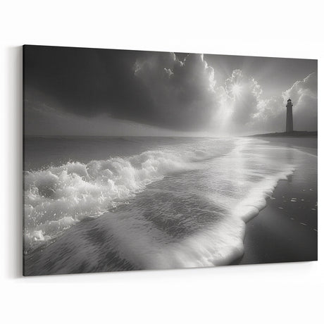 Serene Coastal Lighthouse Art - Nautical Beach Canvas Print Decor
