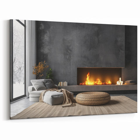 Interior Wall Decor - Modern Fireplace Scene with Cozy Seating Area