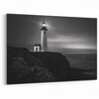 Solitary Lighthouse at Night - Coastal Black and White Canvas Art