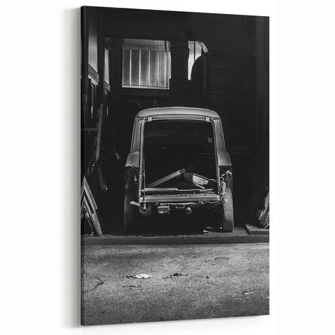 Urban Decay Canvas - Abandoned Car in Darkened Garage Dereliction Art