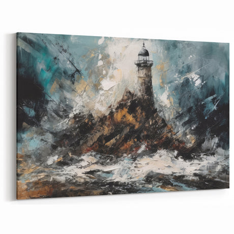 Abstract Stormy Lighthouse Art - Dramatic Coastal Canvas Print Decor