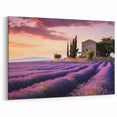 Rustic Lavender Field Art - Countryside Wall Art with Sunset Glow