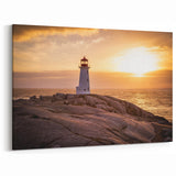 Golden Hour Lighthouse Art - Serene Sunset Coastal Canvas Print Decor