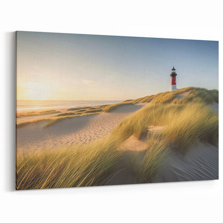 Serene Coastal Dunes Lighthouse Art - Peaceful Sunset Canvas Print
