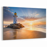 Radiant Sunrise Lighthouse Art - Serene Coastal Canvas Print Decor